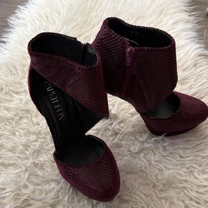 Paper Fox Dark Purple Snakeskin Heels